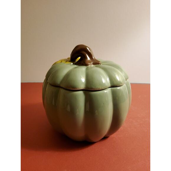 Green Pumpkin Earthenware Candy Jar - Picture 2 of 3